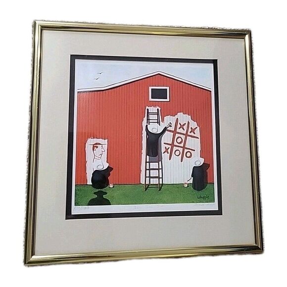 Vintage FRANK WHIPPLE Signed 833/1000 "Tic Tac Toe" Matted with Gold Metal Frame - Picture 1 of 7